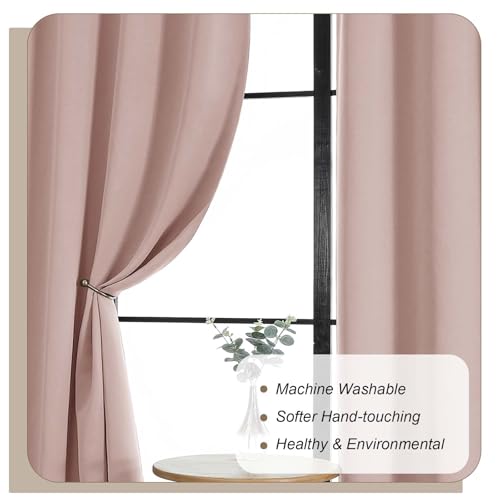 Lecloud Blush Pink Blackout Kitchen Curtains, 40"W x 36"L - 2 Panel Set