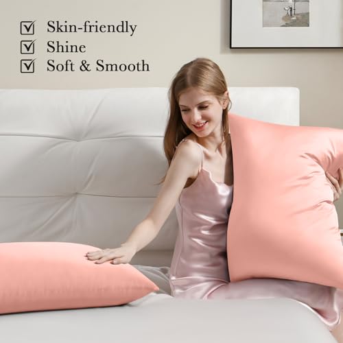 Softhour Premium Satin Pillowcase with Zipper Closure - 20x26 Inches, Coral