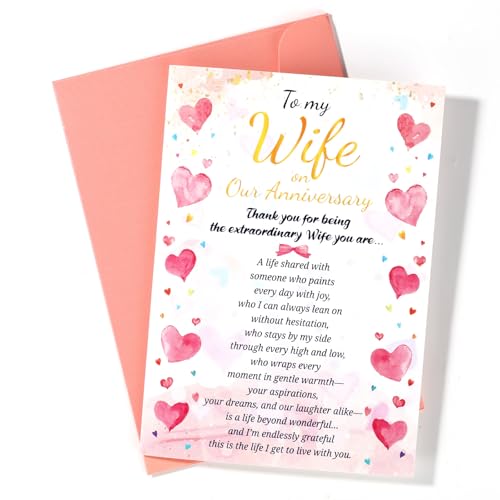Sinbana Vintage Anniversary Card for Wife with Envelope