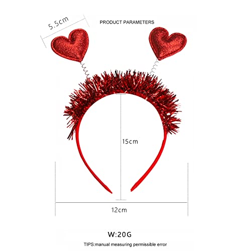 Red Glitter Heart Headband with Feather Crown for Valentine's Day Party
