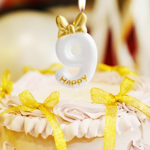 Elegant Pearl White & Gold 8th Birthday Candle Cake Topper
