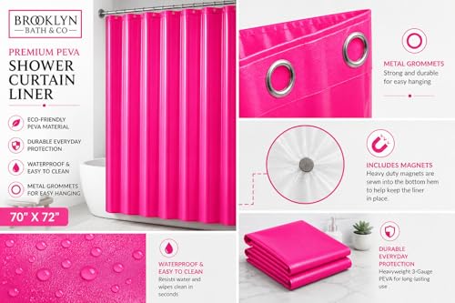 Home Expressions 3-Gauge Vinyl Shower Curtain Liner 70x72 - Odor-Free with Magnetic Weights - Neon Pink