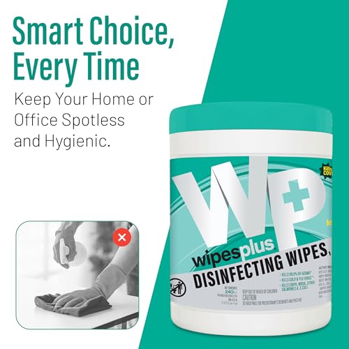 WIPESPLUS Disinfecting Surface Wipes Canister, 240 Count - Bleach-Free Lemon Scent