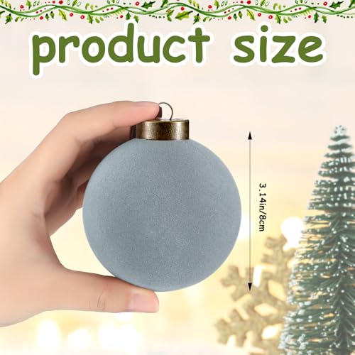 Liliful 15 Pcs Velvet Christmas Tree Ornaments Balls - Dusty Blue, 3.15 Inch