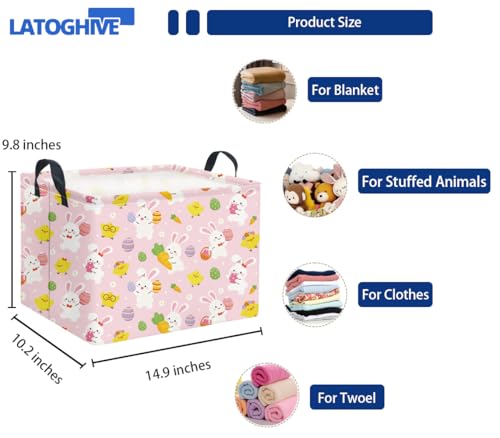 LATOGHIVE Waterproof Collapsible Easter Storage Basket - Pink