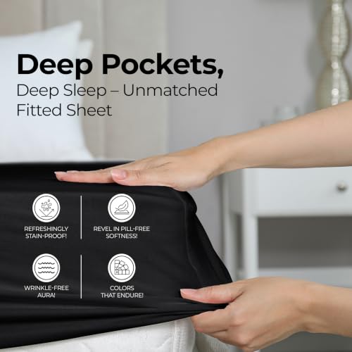 Twin XL Fitted Sheets Set - 2 Pack, Black, Deep Pocket