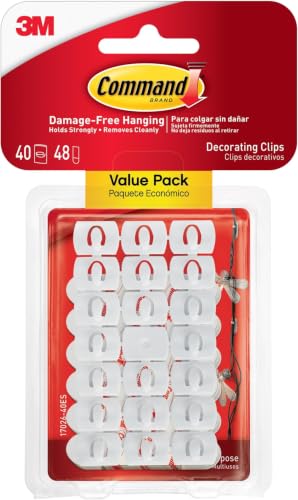 Command Clear Decorating Clips with Adhesive Strips - 40 Clips & 48 Strips for Damage-Free Hanging Lights