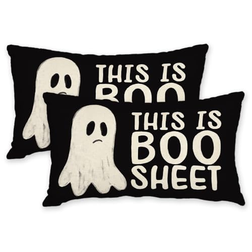 Halloween Pillow Covers Set of 2 | 12x20 Ghost Designs for Home Decor