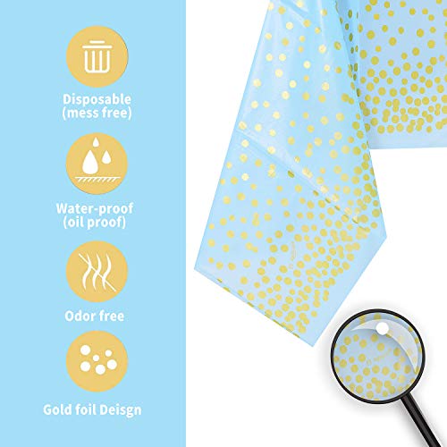 Blue Gold Foil Dot Disposable Tablecloths - 2 Pack, 54x108 inch