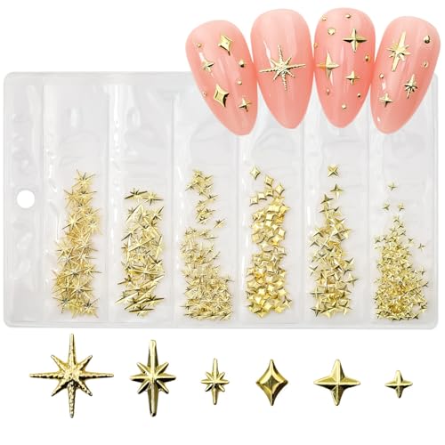 Cublive 200Pcs 3D Gold Star Nail Charms Metallic Studs for Manicure DIY
