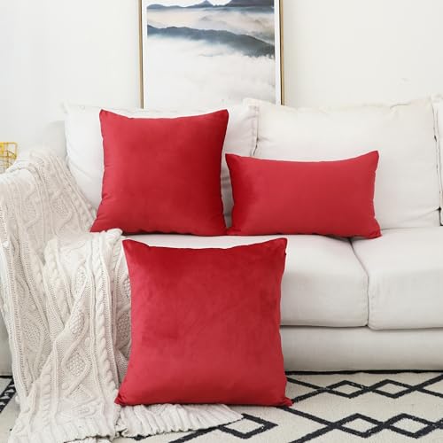 Home Brilliant Velvet Throw Pillow Cover 12x20 for Lumbar Support - Red