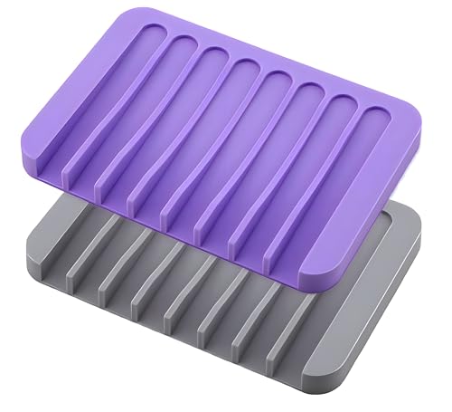 2-Pack Silicone Self-Draining Soap Holder Rack for Kitchen & Bath