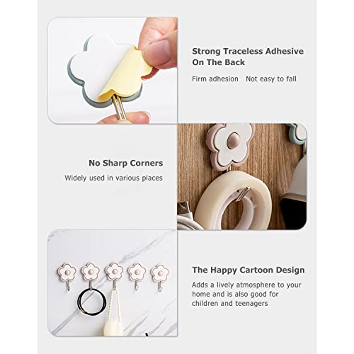 Green Cute Floret Utility Hooks - Heavy Duty, Waterproof, 5 Pack