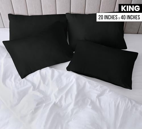 King Size Pillow Cases Set of 4, Ultra Soft Microfiber Covers - Black