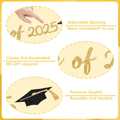 2025 Graduation Banner - Gold Glitter Party Decor for Celebrations
