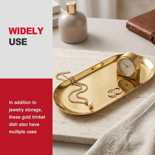 KlayXira 2-Pack 7-Inch Gold Stainless Steel Vanity Trays for Jewelry