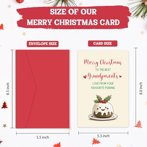 Cute Kawaii Christmas Pudding Card for Grandparents - Funny Holiday Greeting