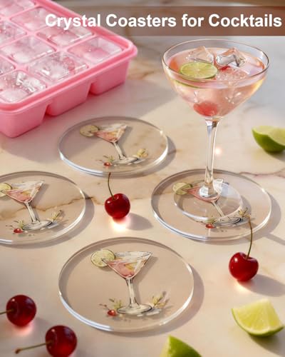 Acrylic Coasters Set of 4 - Clear Drink Coasters for Home & Bar