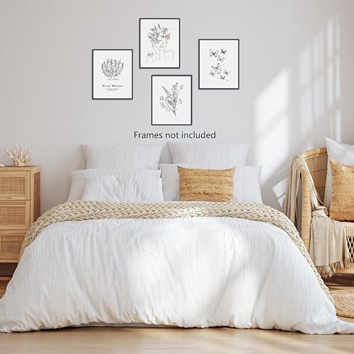 Boho Wall Art Set of 6 for Bedroom Decor - Minimalist Line Art Prints