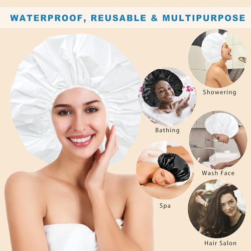 Super Jumbo Shower Cap for Women 2-Pack Extra Large Waterproof Hair Caps