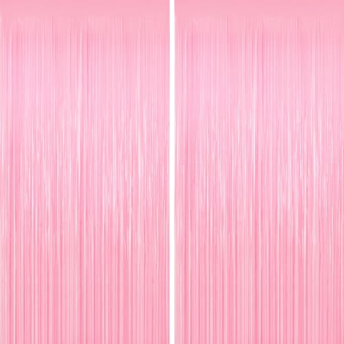 YUEXIZEXI Pastel Pink Tinsel Backdrop 2 Pack Foil Fringe Curtains for Party Decor, 39.4" W x 78.7" L