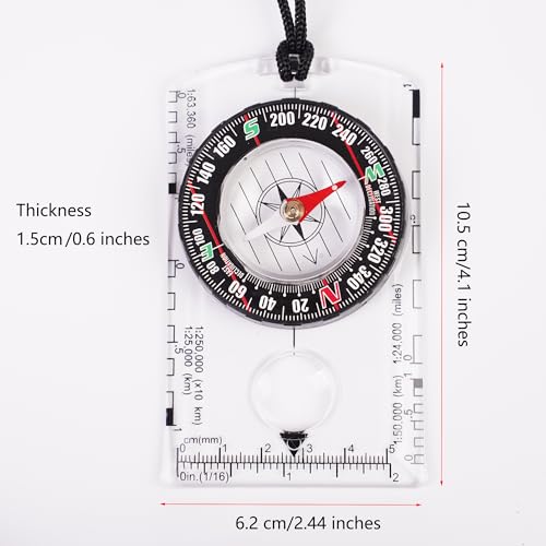 4 Pcs Outdoor Compass with Adjustable Declination,Magnifier,Ruler,Scale. Multifunctional Orienteering Waterproof Compass for Map Reading, Navigation, Hiking