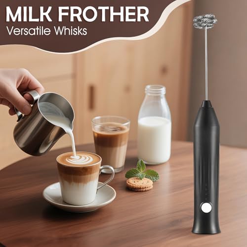 Rechargeable Handheld Milk Frother - Black with 2 Detachable Whisks
