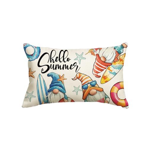 Hello Summer Starfish Throw Pillow Cover - 12x20 Inch Decorative Cushion for Home