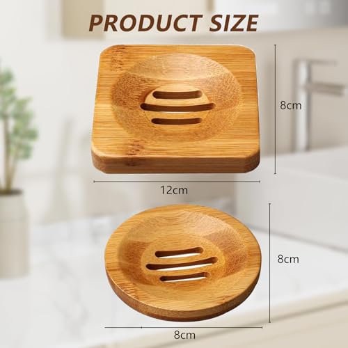 Bamboo Soap Holder Set - Round & Square Dishes for Bathroom