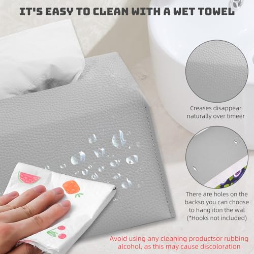 SILFGRLF Leather Hand Towel Dispenser - Waterproof Wall-Mounted Tissue Holder (Gray)