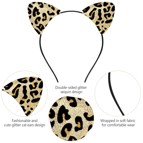 Kicosy Glitter Cat Ears Headband Sparkly Kitty Hair Hoop for Costumes