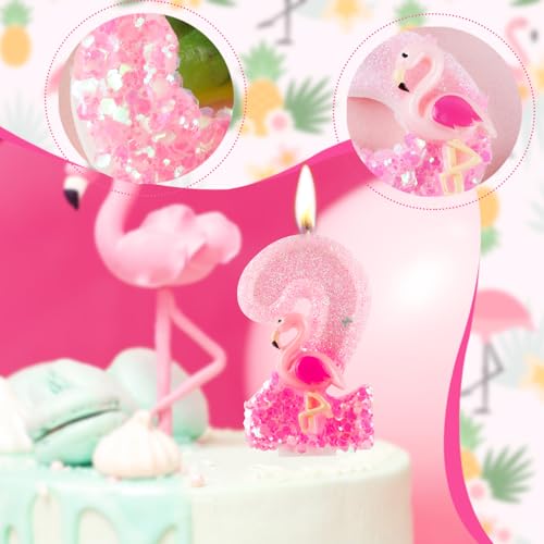 Flamingo Number 6 Birthday Candle - Pink Glitter Cake Topper Decoration