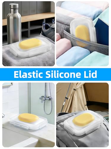 Leakproof Silicone Travel Soap Case with Transparent Lid - 4.7x3in