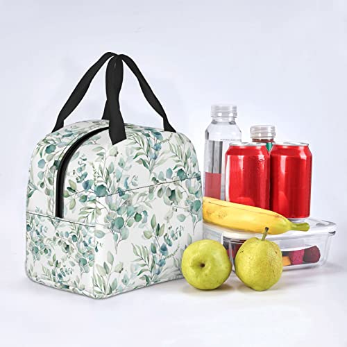 Sage Green Insulated Lunch Bag - Eucalyptus Floral Design