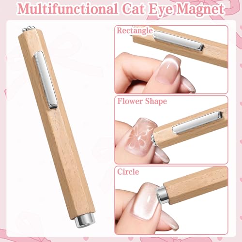 CYUXING 3-in-1 Wooden Cat Eye Nail Magnet Tool Set with Magnetic Pens