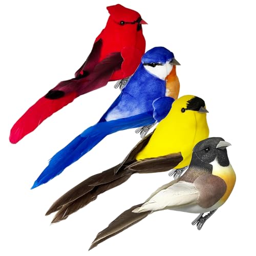 Handmade Foam and Feather Clip-On Birds for Holiday Decor - 4PCS