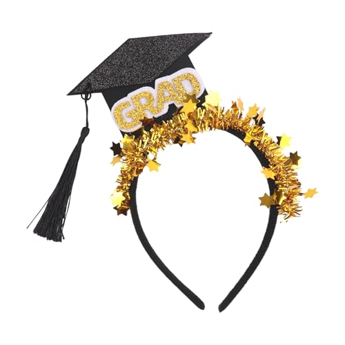 Ecuupas Class of 2025 Graduation Cap Headband with Tassel and Gold Ribbon