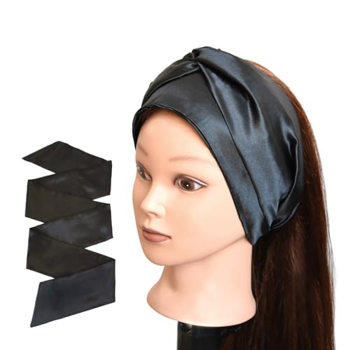 Satin Wig Grip Band and Head Wrap for Lace Frontal Wigs Black