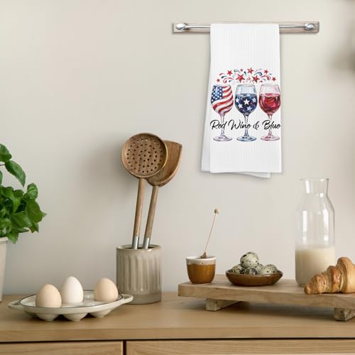 AHNWICNR Red & Blue Patriotic Wine Kitchen Towels - 5th Color, 16x24in