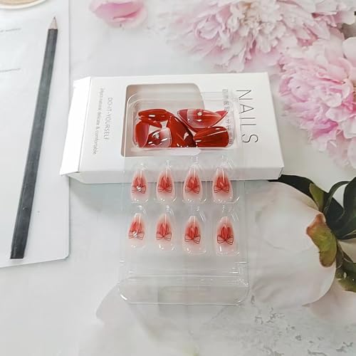 ZIFANHU Valentine Short Almond Press on Nails with Bow and Glitter