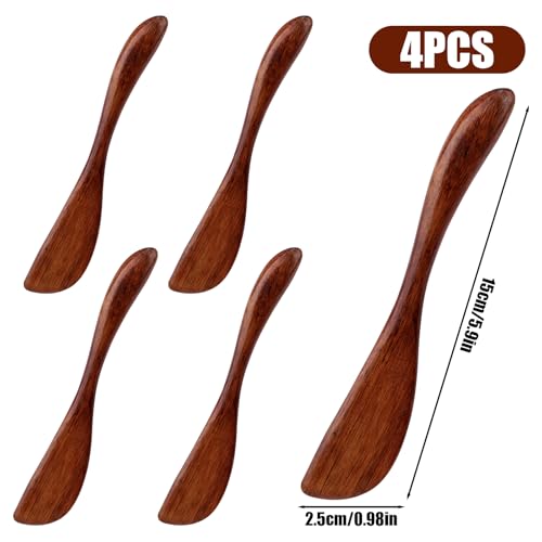 4-Pack Wooden Butter Knives - 5.9 Inch Jam Spreaders for Kitchen