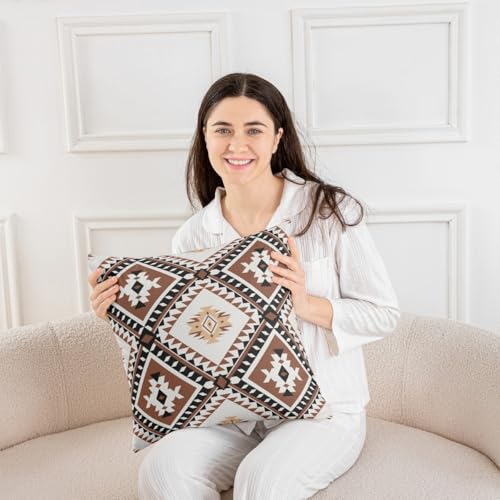 Erosebridal Southwestern Aztec Throw Pillow Cover, 16x16 Brown & White