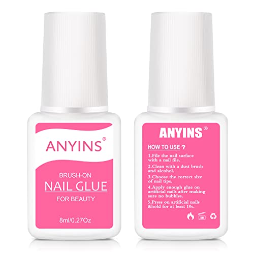 ANYINS Professional Brush-On Nail Glue for Acrylic & Press-On Nails (8ml)