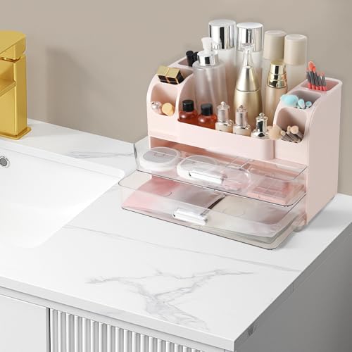 Large Makeup Organizer with Drawers for Vanity - Pink Storage Unit