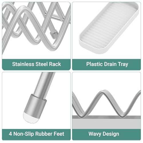 Stainless Steel Shower Soap Dish Holder with Drain Tray | Bathroom & Kitchen Organizer