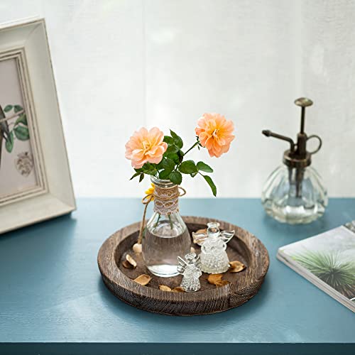 Hanobe Small Brown Round Wood Candle Holder Tray - 7.8" Centerpiece
