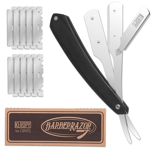 Keropy Black Wooden Handle Shavette Straight Razor for Men