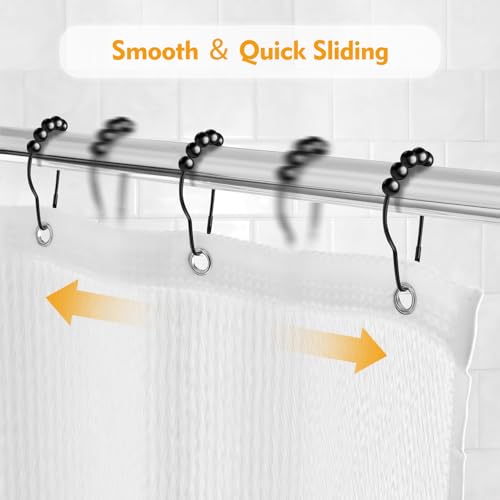 12 Pack Black Shower Curtain Hooks - Rust-Resistant Metal Rings