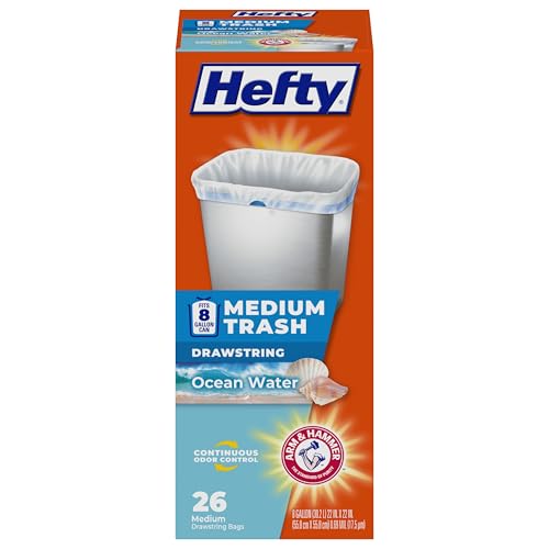 Hefty Medium 8 Gallon Trash Bags, Ocean Water Scent, 26 Count (Pack of 12)