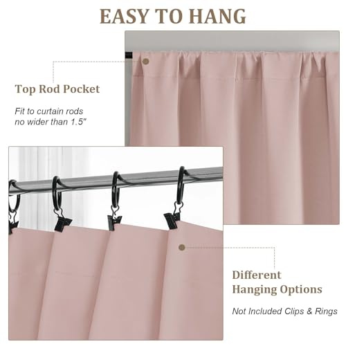 Lecloud Blush Pink Blackout Kitchen Curtains, 40"W x 36"L - 2 Panel Set